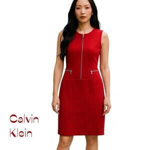 Calvin Klein Red OfficeCore Career Classic Sleeveless Dress NWT Size 14